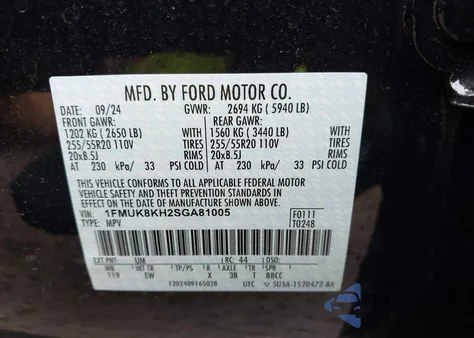 2025 Ford Explorer St-Line from USA, damaged, VIN 1FMUK8KH2SGA81005